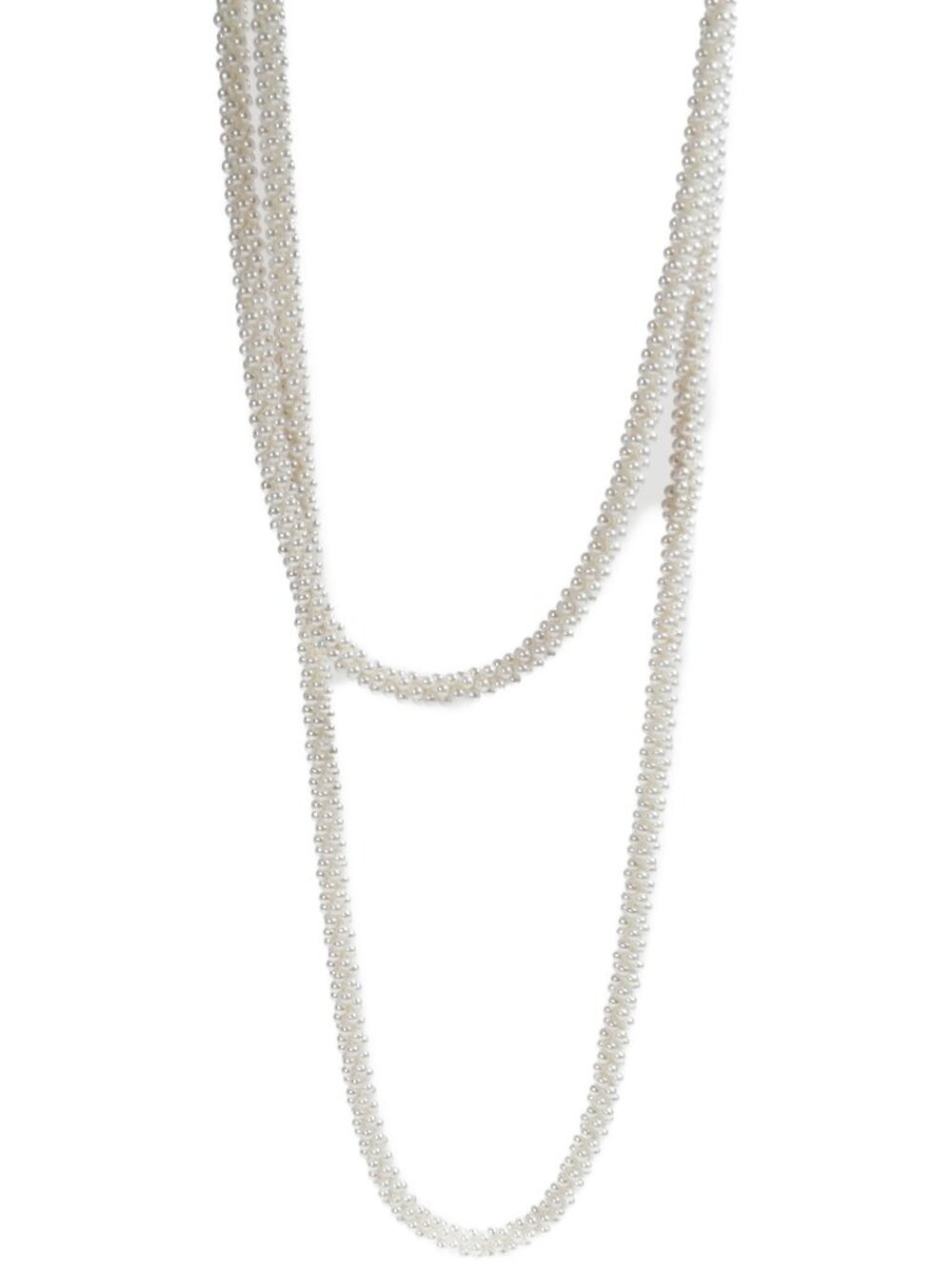 Vtg White Beaded Sautoir Necklace Faux Pearl 52" Long Lariat Style Flapper